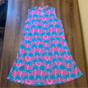 Simply Southern Dress Medium Pink Green Sleeveless A-line keyhole collar tropics